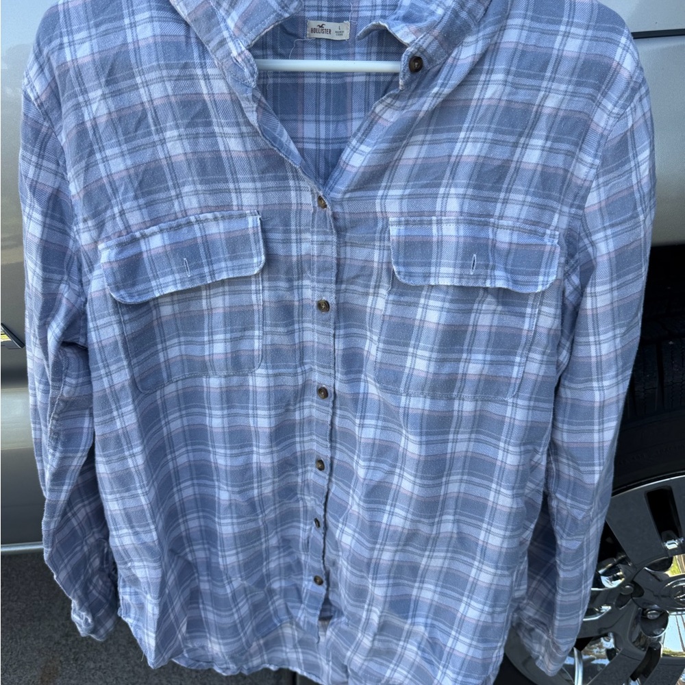 Hollister Blue and White Plaid Button-Down Shirt